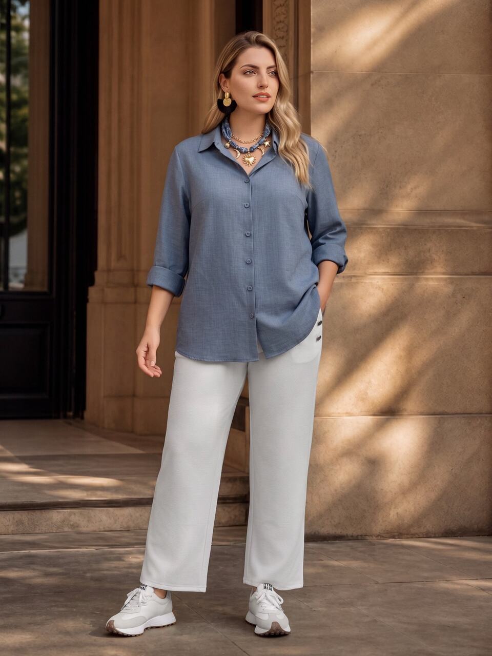 Plus Size Solid Color Minimalist Single-Breasted Long Sleeve Casual Shirt Women Fall Winter Sweater Sailing Vacation Winter Clothes