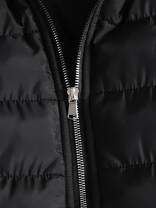 SHEIN 青少年女孩冬季外套，秋季，長袖，舒適，寬鬆，日常，戶外，街頭風，夾克，保暖 - 黑色 - 查看 7