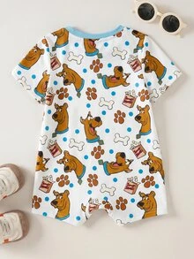 SCOOBY-DOO X SHEIN Baby Boy Cute Cartoon Print Round Neck Short Sleeve Romper - White - View 2
