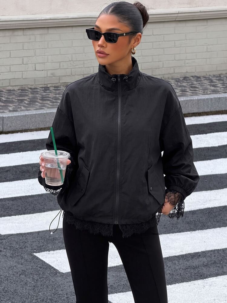 Muchica Women's Solid Color Zipper Casual Versatile Daily Travel Long Sleeve Jacket - Black - View 3
