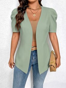 EMERY ROSE Plus Size Casual Minimalist Thin Short Sleeve Blazer - Green - View 5
