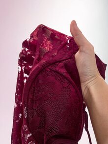Amplova Women's Lace Cover-Up Set, Sexy Avant-Garde Lace Trim, Minimalist Sexy Style, Suitable For Beach Vacation, Backless Design Bathing Suit - Burgundy - View 10