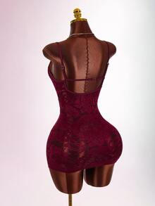 Amplova Women's Lace Cover-Up Set, Sexy Avant-Garde Lace Trim, Minimalist Sexy Style, Suitable For Beach Vacation, Backless Design Bathing Suit - Burgundy - View 9