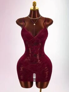 Amplova Women's Lace Cover-Up Set, Sexy Avant-Garde Lace Trim, Minimalist Sexy Style, Suitable For Beach Vacation, Backless Design Bathing Suit - Burgundy - View 2