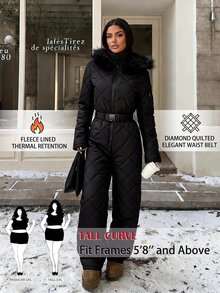 SHEIN Tall CURVE Plus Size Winter Comfortable Zipper Long Sleeve Hooded Jumpsuit - Black - View 6