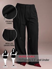 SHEIN PETITE CURVE 大尺碼女款純色休閒百搭日常穿著長褲 - 黑色 - 查看 1