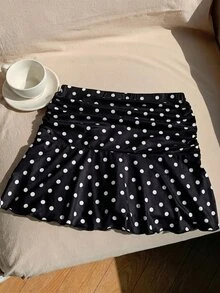 Comfortcana Women's Black And White Polka Dot Polka Dot Print A-Line Skirt City Break Summer Cute - Black - View 3