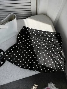 Comfortcana Women's Black And White Polka Dot Polka Dot Print A-Line Skirt City Break Summer Cute - Black - View 5
