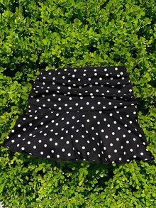 Comfortcana Women's Black And White Polka Dot Polka Dot Print A-Line Skirt City Break Summer Cute - Black - View 2