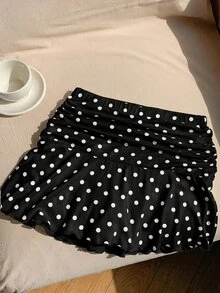 Comfortcana Women's Black And White Polka Dot Polka Dot Print A-Line Skirt City Break Summer Cute - Black - View 6