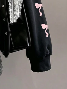 SHEIN EZwear 女款休閒復古半拉鍊寬鬆衛衣，秋冬服飾，數位印花，蝴蝶結印花，夏季服飾，街頭風，適合日常通勤、約會、派對、秋冬、夏季、派對、婚禮、海灘、畢業典禮、優雅、休閒、外出、Y2K、音樂節穿搭、返校服飾 - 彩色 - 查看 6