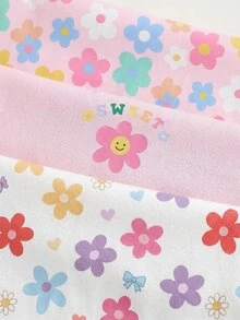 Cozy Pixies 女嬰花卉圖案條紋針織柔軟圓領短袖連身褲3件套 - 彩色 - 查看 5