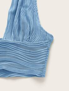 SHEIN ICON Top De Cuello Halter Tejido Sin Espalda - Celeste - Ver 5