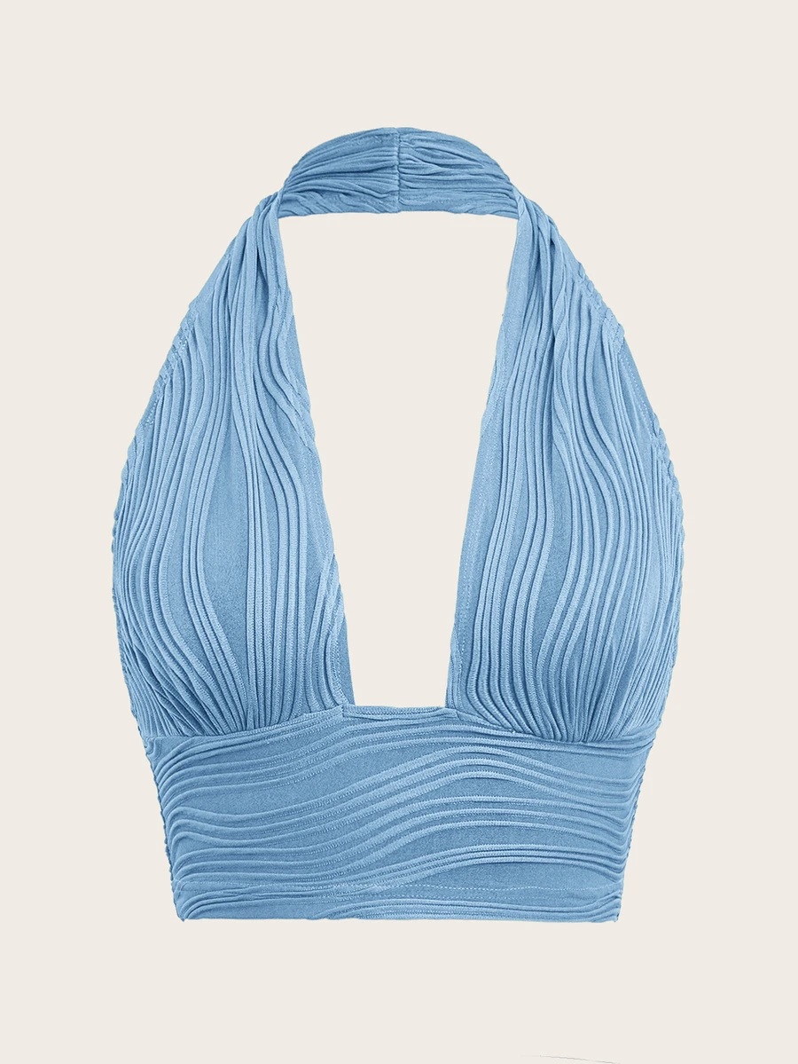 SHEIN ICON Top De Cuello Halter Tejido Sin Espalda - Celeste - Ver 1