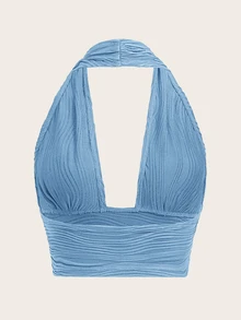 SHEIN ICON Top De Cuello Halter Tejido Sin Espalda - Celeste - Ver 2