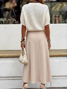 High-Waist Wrap Skirt With Side Tie Detail For Women - Beige - View 2