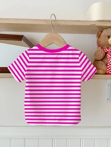 SHEIN Happikins Young Girl Casual Minimalist Round Neck Short Sleeve T-Shirt, Suitable For Summer - Multicolor - View 3