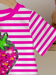 SHEIN Happikins Young Girl Casual Minimalist Round Neck Short Sleeve T-Shirt, Suitable For Summer - Multicolor - View 5