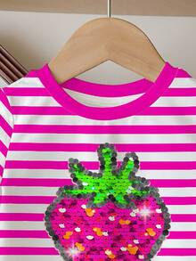 SHEIN Happikins Young Girl Casual Minimalist Round Neck Short Sleeve T-Shirt, Suitable For Summer - Multicolor - View 4