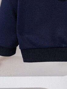 SHEIN 2件組幼女衛衣喇叭褲套裝，可愛學院風皇家藍蕾絲領結蝴蝶結花卉長袖圓領生日秋季套裝 - 藏蓝色 - 查看 5