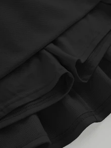 SHEIN Tween女孩夏季新款復古甜美YK2粉黃拼色純色短袖T恤與防走光裙套裝，女孩日常通勤百搭穿搭，適合日常通勤、優雅、派對、約會、家庭聚會、畢業典禮、度假穿著 - 黑色 - 查看 4