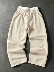 PAVTROS Men's Street Hip-Hop Sweatpants Wide Leg - Apricot - View 2