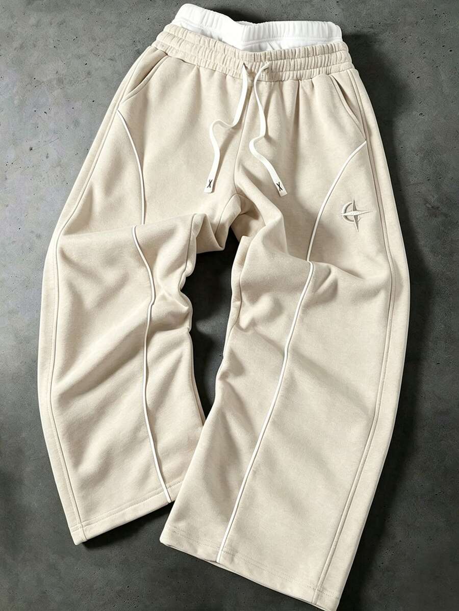 PAVTROS Men's Street Hip-Hop Sweatpants Wide Leg - Apricot - View 1
