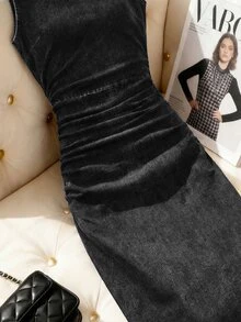 SHEIN MOD 女款夏季休閒無袖修身牛仔洋裝 - 黑色 - 查看 4