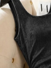 SHEIN MOD 女款夏季休閒無袖修身牛仔洋裝 - 黑色 - 查看 5