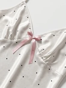 SHEIN MOD 缎面可爱圆点印花吊带背心和短裤女士睡衣套装 - 粉色 - 查看 4