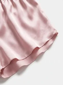 SHEIN MOD 缎面可爱圆点印花吊带背心和短裤女士睡衣套装 - 粉色 - 查看 5