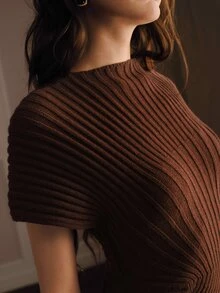 Anewsta Spring/Autumn Elegant Women's Half-High Neck Knitted Long Dress, Slim Fit Solid Color Commuter Versatile Holiday Dress - Coffee Brown - View 2