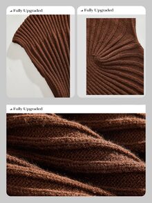 Anewsta Spring/Autumn Elegant Women's Half-High Neck Knitted Long Dress, Slim Fit Solid Color Commuter Versatile Holiday Dress - Coffee Brown - View 9