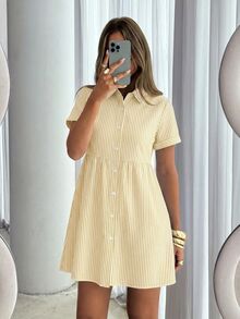 Siren Gaze Women's White Pleated Casual Daily Wear Dress Vacation Summer - Light Yellow - View 1