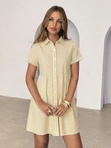 Siren Gaze Women's White Pleated Casual Daily Wear Dress Vacation Summer - Light Yellow - View 5