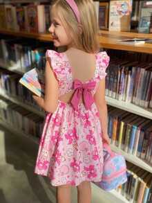 Emery Rose Kids Emery Rose Kids 女童夏季休閒鉛筆蝴蝶結印花洋裝 - 粉色 - 查看 2