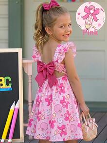 Emery Rose Kids Emery Rose Kids 女童夏季休閒鉛筆蝴蝶結印花洋裝 - 粉色 - 查看 11