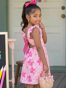 Emery Rose Kids Emery Rose Kids 女童夏季休閒鉛筆蝴蝶結印花洋裝 - 粉色 - 查看 6