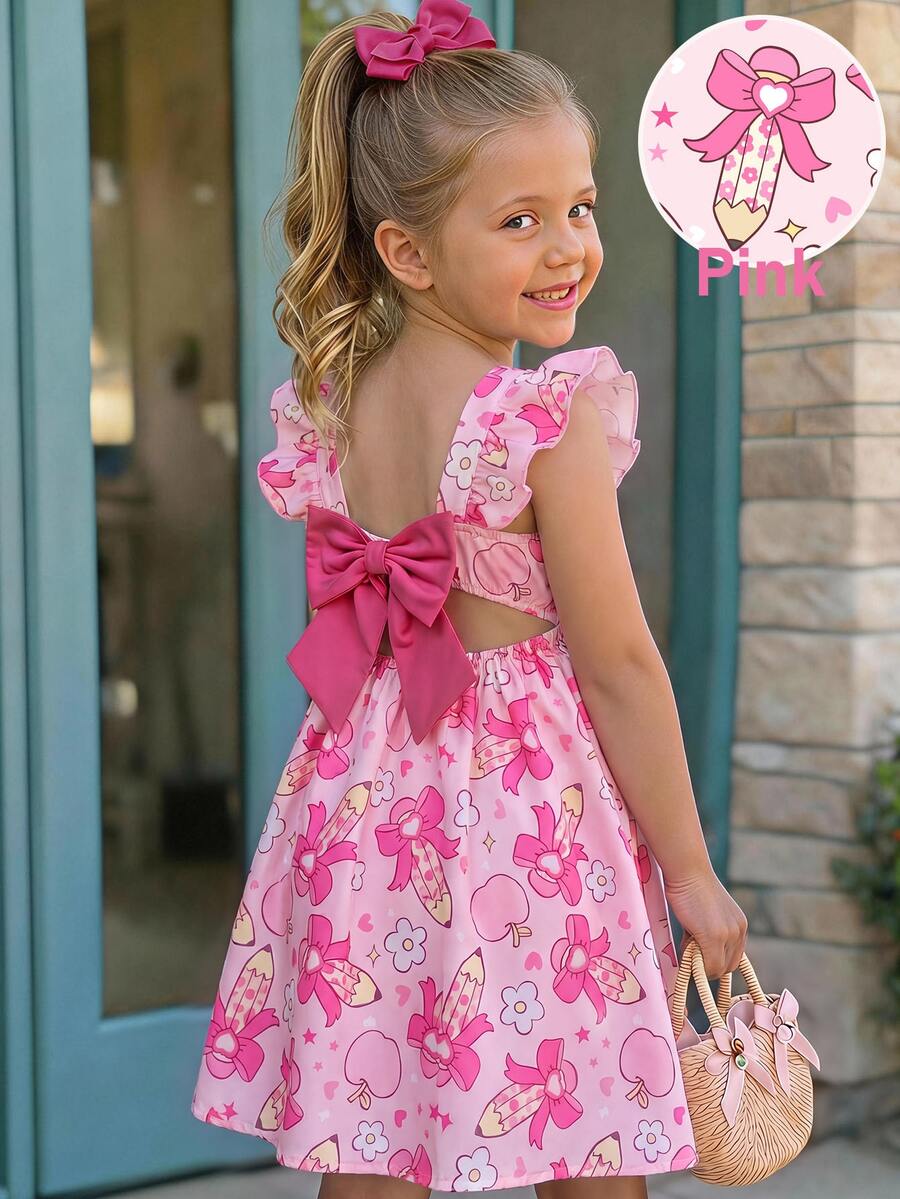 Emery Rose Kids Emery Rose Kids 女童夏季休閒鉛筆蝴蝶結印花洋裝 - 粉色 - 查看 1