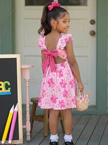 Emery Rose Kids Emery Rose Kids 女童夏季休閒鉛筆蝴蝶結印花洋裝 - 粉色 - 查看 7