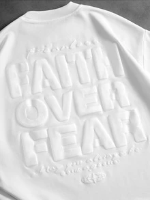 PAVTROS Men's White Summer Streetwear City Break Faith Over Fear 3D Foil Print Letter Casual T-Shirt,Slogan Drop Shoulder Graphic Tee For Daily Wear & Gift - White - View 5