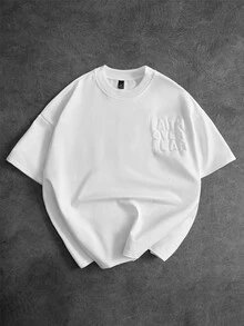 PAVTROS Men's White Summer Streetwear City Break Faith Over Fear 3D Foil Print Letter Casual T-Shirt,Slogan Drop Shoulder Graphic Tee For Daily Wear & Gift - White - View 2