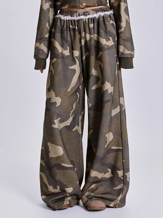 Autumn/Winter Y2K Grunge Colossus Vintage Streetwear Camouflage Frayed Hem Women's Sweatpants