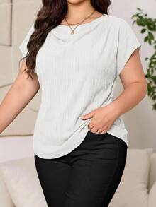 Reflora Blusa plisada versátil de talla grande para oficina, desplazamientos y uso diario - Blanco - Ver 3