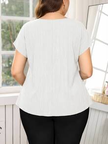 Reflora Blusa plisada versátil de talla grande para oficina, desplazamientos y uso diario - Blanco - Ver 2