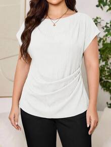 Reflora Blusa plisada versátil de talla grande para oficina, desplazamientos y uso diario - Blanco - Ver 1