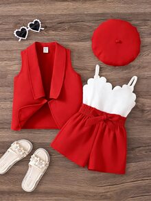 Emery Rose Kids Emery Rose Kids 2件套女婴纯色针织开衫和针织连体衣套装（含帽子） - 紅色 - 查看 2