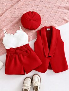 Emery Rose Kids Emery Rose Kids 2件套女婴纯色针织开衫和针织连体衣套装（含帽子） - 紅色 - 查看 6