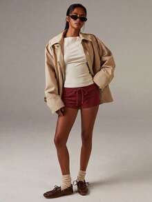 Athîral Women's Casual Solid Color Knit Low-Waist Shorts - Burgundy - View 5