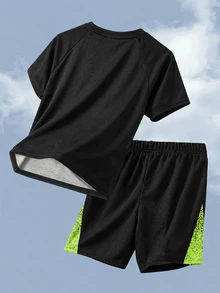 SHEIN Teen Boy Gradient Color Round Neck Casual Daily Wear Sports Short Sleeve Top - Green - View 2